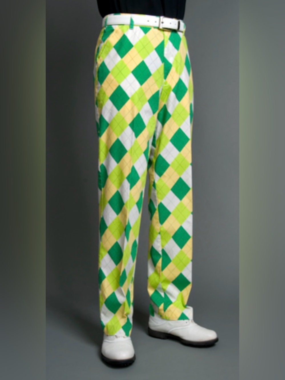 LOUDMOUTH Sz 34 A-Tisket A-Tasket Pattern Green & Yellow Argyle Golf Pants